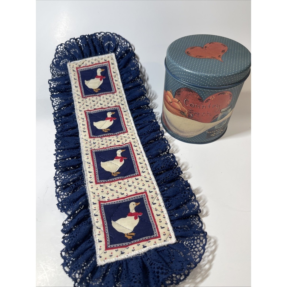 Country Goose Vintage Tin Wall Hanging Handmade Lace Decor Cottage Core Set